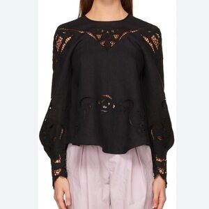 $1490 Isabel Marant Linen Emmett Embroidered Blouse